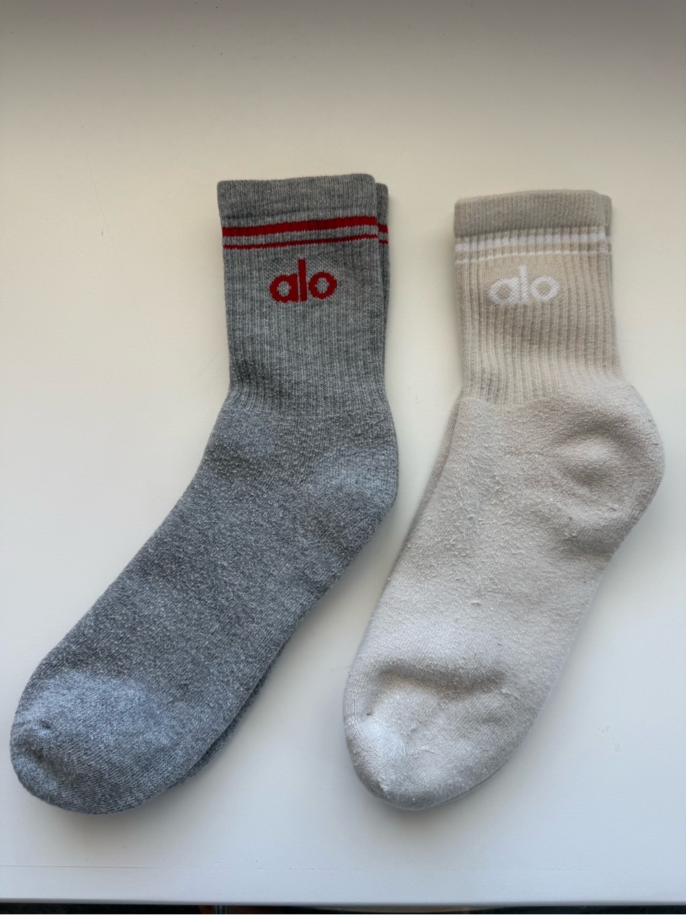 ALO Yoga Men's Crew Socks - Gray with Red Logo & Cream with White Logo
